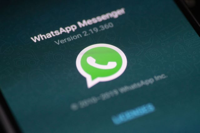WhatsApp's logo on a phone screen in Amsterdam, Netherlands in January 2020.