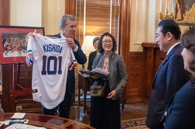 Japanese Prime Minister Fumio Kishida and his wife Yuko Kishida joined Gov. Cooper and First Lady Kristin Cooper for a luncheon at the executive mansion on April 12, 2024