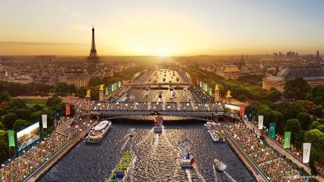 An illustration released by the 2024 Paris Olympic Committee shows opening ceremony plans on the Seine.