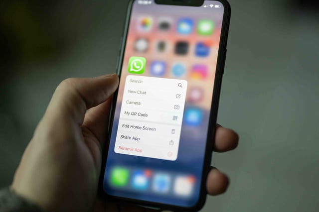 iPhone with the home screen, WhatsApp has been pressed