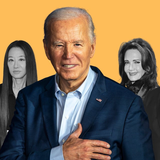 From left: Antoine Fuqua on December 2, 2022 in London, England; Antoine Fuqua on December 2, 2022 in London, England; President Joe Biden on April 16, 2024 in Scranton, Pennsylvania; Lynda Carter on March 19, 2024 in Washington, D.C.; and Seth MacFarlane on January 10, 2024 in Los Angeles, California. The stars are among an extensive list of Biden's top campaign donors.