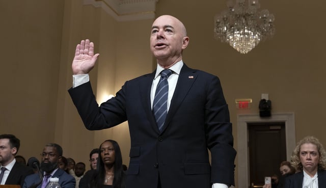 Homeland Security Secretary Alejandro Mayorkas is sworn-in before the House Committee on Homeland Security during a hearing on "A Review of the Fiscal Year 2025 Budget Request for the Department of Homeland Security" on Capitol Hill in Washington, Tuesday, April 16, 2024. (AP Photo/Jose Luis Magana)