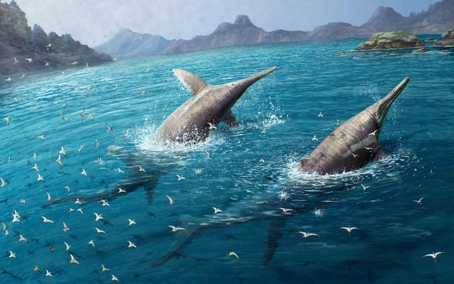 A giant pair of swimming Ichthyotitan severnensis.