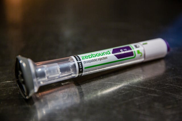 An Eli Lilly & Co. Zepbound injection pen pictured on March 28, 2024.