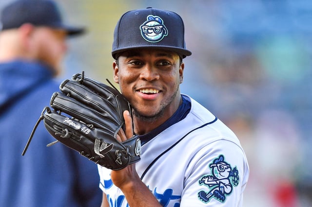 Then-Asheville Tourists' pitcher Ronny Garcia in the bullpen during a game against the Greenville Drive at McCormick Field in Asheville, N.C., on May 5, 2023.