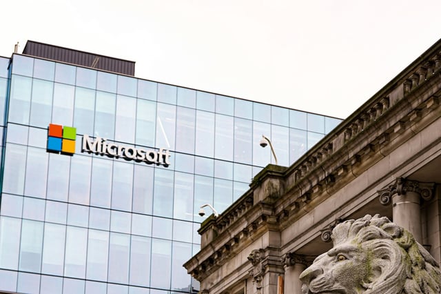 Microsoft logo on the outside of a building