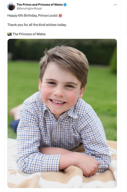 Image of a smiling Prince Louis. Photo:X/KensingtonRoyal