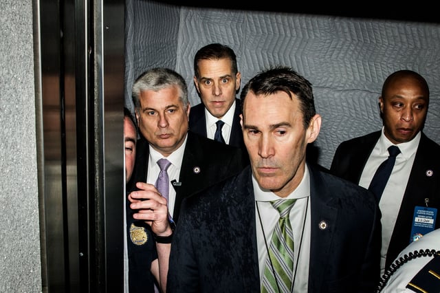Hunter Biden, second from the left, arrives for a closed-door deposition before the House Committee on Oversight and Accountability and the House Judiciary Committee on February 28, 2024, in Washington, DC.
