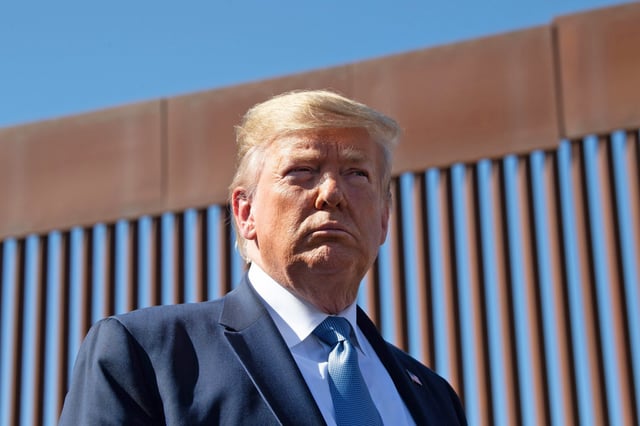 Donald Trump visits the US-Mexico border fence in Otay Mesa, Calif., on Sept. 18, 2019. 