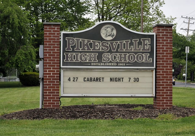 Pikesville High School is part of the Baltimore County Public Schools, which is investigating a recording of racist and antisemitic remarks allegedly made by the principal. (Lloyd Fox/Baltimore Sun/Tribune News Service via Getty Images)