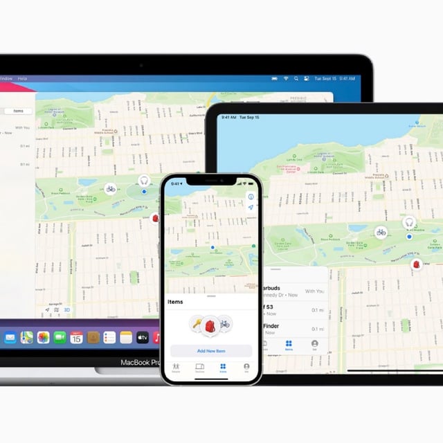 Find My app running on iPhone, iPad, and Mac.