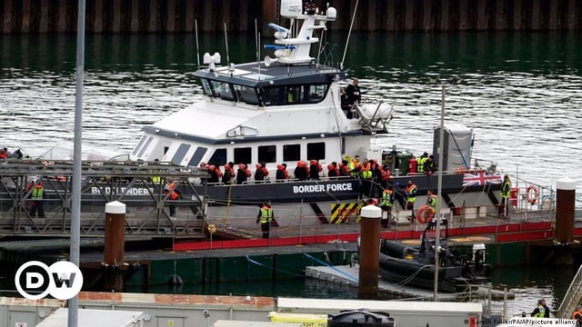 A group of people thought to be migrants are brought into Dover, Kent, by the UK Border Force in April 2024.