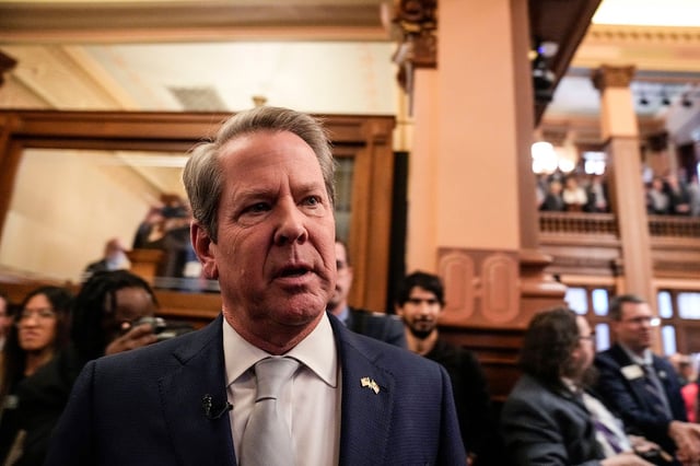 Gov. Brian Kemp departs the House chamber after delivering the State of the State speech, Thursday, January 11, 2024, in Atlanta.