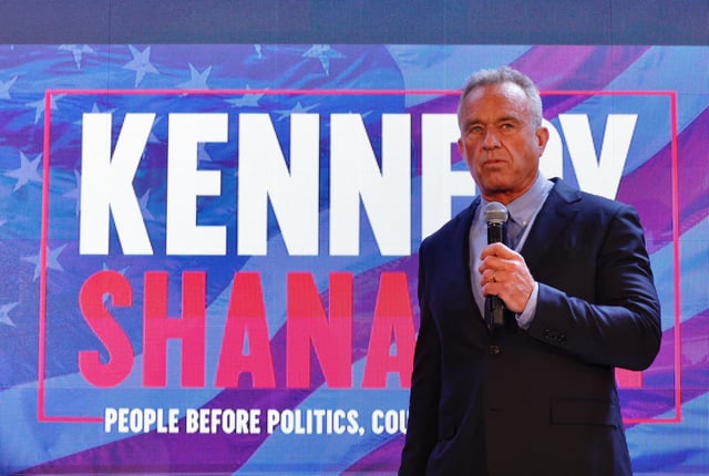 Independent presidential candidate Robert F. Kennedy Jr. attends a press conference in the Brooklyn borough of New York, on May 1, 2024. A consultant who works with the team coordinating Kennedy's ballot access effort was arrested on April 27 and charged with assault and criminal obstruction of breathing.