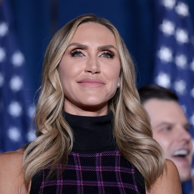 Lara Trump on stage as former President Donald Trump speaks during an election night watch party at the State Fairgrounds on February 24, 2024, in Columbia, South Carolina.