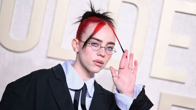 Billie Eilish at the 81st Golden Globe Awards held at the Beverly Hilton Hotel on January 7, 2024 in Beverly Hills, California. (Photo by Gilbert Flores/Golden Globes 2024/Golden Globes 2024 via Getty Images)