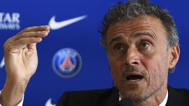 Newly named PSG coach Luis Enrique speaks during a press conference at the new Paris-Saint-Germain training ground Wednesday, July 5, 2023 in Poissy, west of Paris. Paris Saint-Germain fired coach Christophe Galtier after a disappointing season on and replaced him with former Spain and Barcelona manager Luis Enrique. (AP Photo/Aurelien Morissard)
