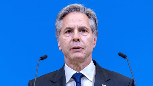 BRUSSELS, BELGIUM - APRIL 04: Antony J. Blinken, United States Secretary of State, holds the closing press conference at the NATO headquarters on the second day of the NATO Foreign Affairs Ministers' meeting on April 04, 2024 in Brussels, Belgium. The meeting of foreign ministers from NATO countries coincided with the 75th anniversary of the alliance's founding. (Photo by Omar Havana/Getty Images)