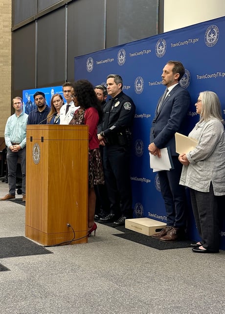 Austin-Travis County Public Health Authority Dr. Desmar Walkes speaks at a news conference Monday, April 30, 2024, addressing an outbreak of opioid overdoses and deaths in Austin, this week.
