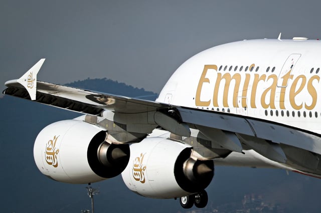 Emirates airplane in Barcelona on Jan. 15, 2024.