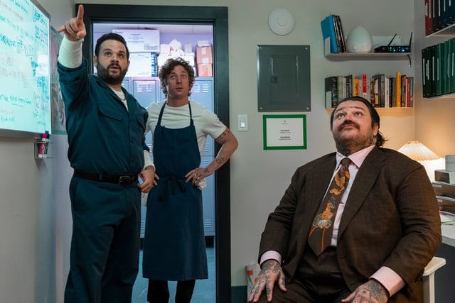 (From left) Ricky Staffieri, Jeremy Allen White and Matty Matheson in 'The Bear.'