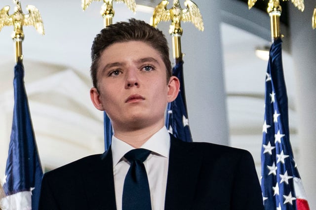 FILE - Barron Trump stands on the South Lawn of the White House on the fourth day of the Republican National Convention in Washington, Aug. 27, 2020. Former President Donald Trump’s youngest son has been chosen to serve as a Florida delegate to the Republican National Convention, the state party chair said Wednesday, May 8, 2024. Barron Trump has been largely kept out of the public eye, but he turned 18 on March and is graduating from high school next week. (AP Photo/Evan Vucci, File)