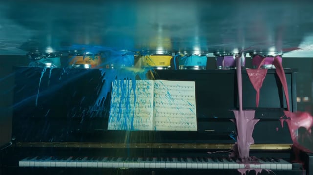 In this still from Apple's new iPad Pro ad, a hydraulic press crushes art materials.