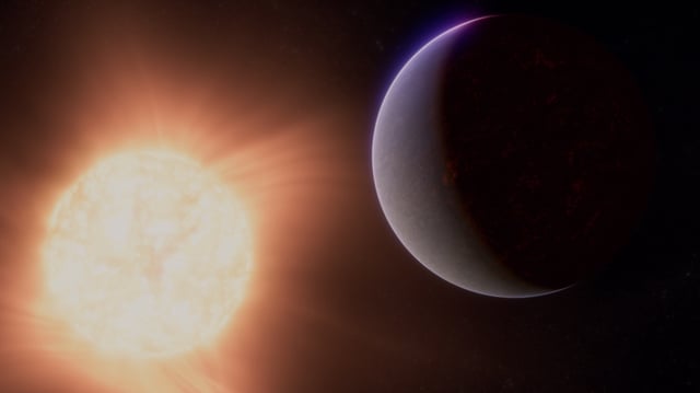 A rendering of 55 Cancri lit by a bright star
