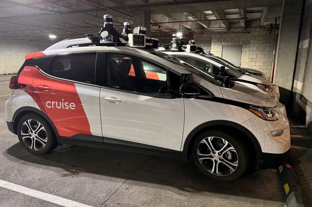 'Cruise' driverless robot taxis are seen at a parking lot as California Department of Motor Vehicles (DMV) revokes its self-driving car permit and citing 'unreasonable risk to public safety' in San Francisco, California, USA on October 24, 2023. The self-driving service of 'Cruise', the autonomous vehicle company owned by General Motor, is thought to be a step towards wider commercial deployment of a long-promised autonomous alternative to ride-hailing services such as Uber or Lyft in the US.