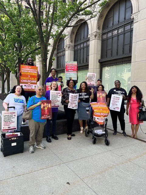 Child care providers and parents in Michigan participated in a "stroller march" in Detroit as part of Community Change Action’s "National Day Without Child Care" on Monday, May 13, 2024.