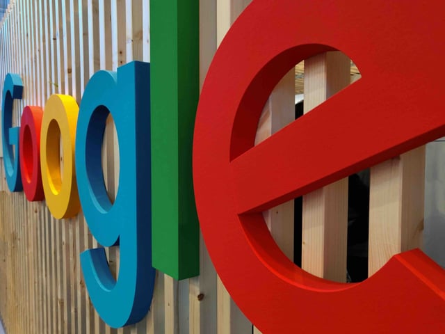 Close up of the colorful Google logo