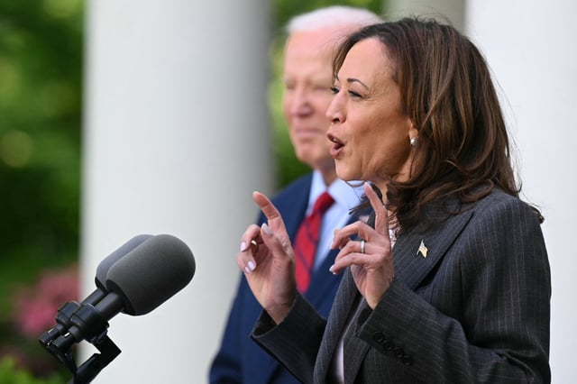 Vice President Kamala Harris delivers remarks at a reception celebrating Asian American, Native Hawaiian, and Pacific Islander Heritage Month in the Rose Garden of the White House on May 13, 2024.