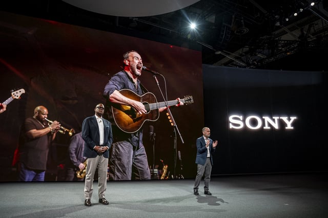 Jon Platt, chairman and chief executive officer of Sony Music Publishing Ltd., left, and Neal Manowitz, president and chief operating officer of North America at Sony Electronics Inc., during the 2024 CES event in Las Vegas on Jan. 8, 2024.