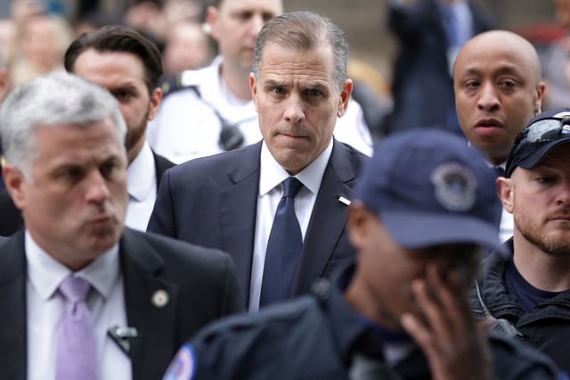 Hunter Biden, son of U.S. President Joe Biden (C), arrives for a closed door deposition before the House Committee on Oversight and Accountability, and House Judiciary Committee in the O’Neill House Office Building on February 28, 2024 in Washington, DC. The meeting is part of the Republicans’ impeachment inquiry into President Joe Biden.