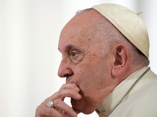 Pope Francis pauses during an interview with The Associated Press at The Vatican, Tuesday, Jan. 24, 2023. Francis acknowledged the Catholic Church still had a long way to go to deal with the problem, saying transparency was still lacking about how cases are resolved and that the church must speak out more about the abuse of “vulnerable adults.” (AP Photo/Andrew Medichini)