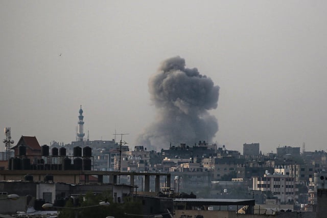 Smoke billows during Israeli bombardment in eastern Rafah in the southern Gaza Strip on May 19, 2024, amid the ongoing conflict between Israel and the Palestinian militant group Hamas. 