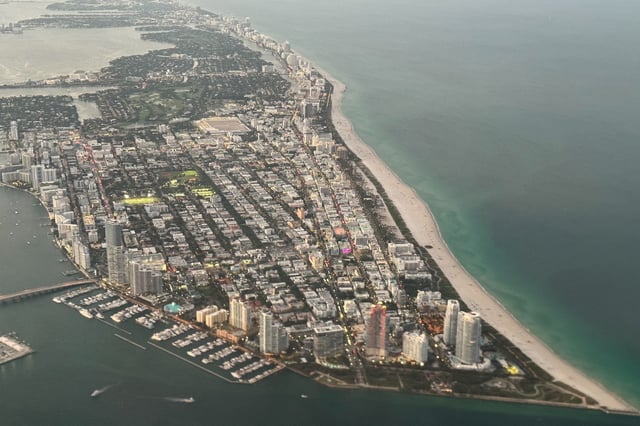 An aerial view of the city, in Miami, United States on May 9, 2024. (Photo by Jakub Porzycki/NurPhoto)
