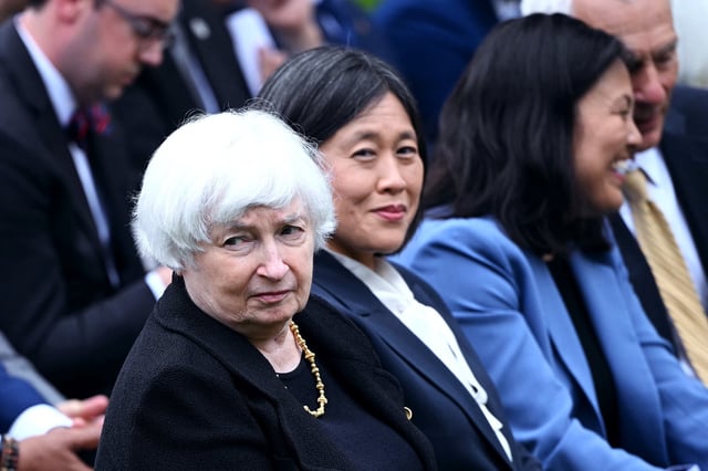 Janet Yellen looks askanse at something out of frame