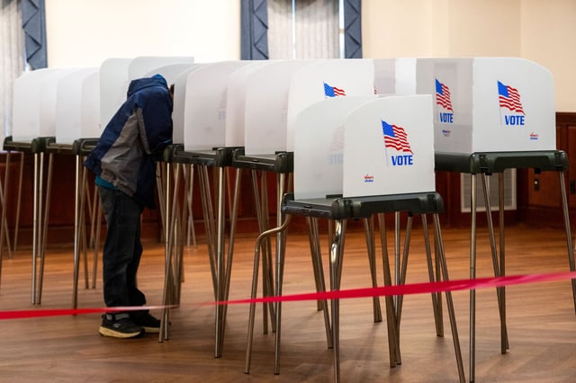 A voter casts his ballot in the 2024 Maryland Primary election in Chester, Maryland, on May 14.