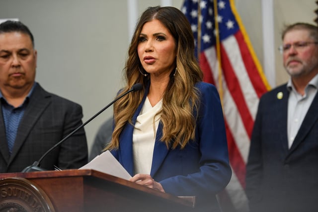 South Dakota Gov. Kristi Noem during press conference on Friday, May 17, at the South Dakota State Capitol in Pierre, South Dakota.
