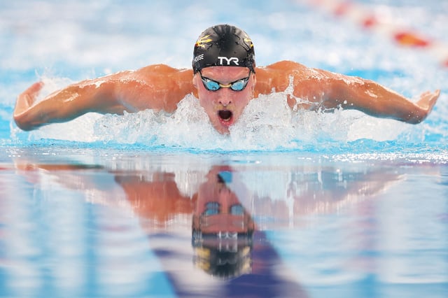 Grant House competes in the men's 200m butterfly C final at the TYR Pro Swim Series Westmont at FMC Natatorium on March 8, 2024.