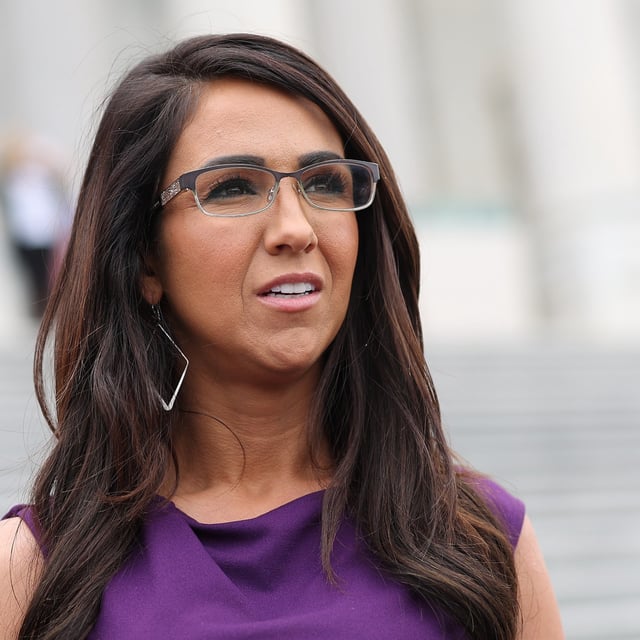 Lauren Boebert speaking with reporters as she leaves the U.S. Capitol for the weekend on May 17, 2024 in Washington, DC. On Wednesday the White House accused Boebert of trying to take credit for a building project using funding she voted against in the House.