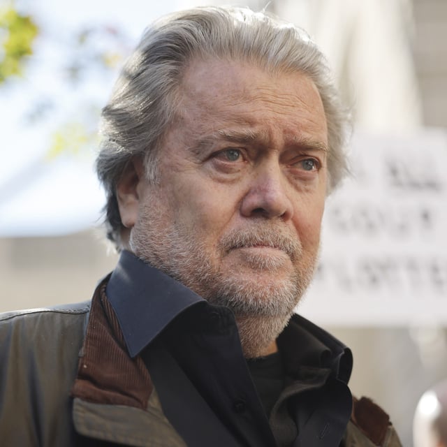Former Trump White House senior advisor Stephen Bannon speaks to journalists after leaving federal court after being sentenced on October 21, 2022 in Washington, DC. Bannon was chief strategist to the Trump administration between 2016 and 2017.