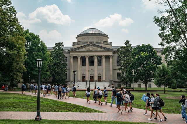 CHAPEL HILL, NORTH CAROLINA - JUNE 29: People walk on the campus of the University of North Carolina Chapel Hill on June 29, 2023 in Chapel Hill, North Carolina.  The U.S. Supreme Court ruled that race-conscious admission policies used by Harvard and the University of North Carolina violate the Constitution, bringing an end to affirmative action in higher education.  (Photo by Eros Hoagland/Getty Images)