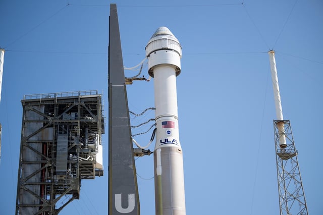 A United Launch Alliance Atlas V rocket with Boeing’s CST-100 Starliner spacecraft aboard is seen as it is rolled out of the Vertical Integration Facility to the launch pad at Space Launch Complex 41 ahead of the NASA’s Boeing Crew Flight Test, Saturday, May 4, 2024 at Cape Canaveral Space Force Station in Florida. NASA’s Boeing Crew Flight Test is the first launch with astronauts aboard the Starliner spacecraft and Atlas V rocket to the International Space Station as part of the agency’s Commercial Crew Program. The flight test, targeted for launch at 10:34 p.m. EDT on Monday, May 6, serves as an end-to-end demonstration of Boeing’s crew transportation system and will carry NASA astronauts Butch Wilmore and Suni Williams to and from the orbiting laboratory. Credit: NASA/Joel Kowsky