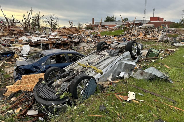 Damage is seen outside of the Adair County Health System hospital which was evacuated after a tornado struck the day prior, in Greenfield, Iowa, U.S. May 22, 2024. Zach Boyden-Holmes/The Register/USA Today Network via REUTERS. NO RESALES. NO ARCHIVES MANDATORY CREDIT