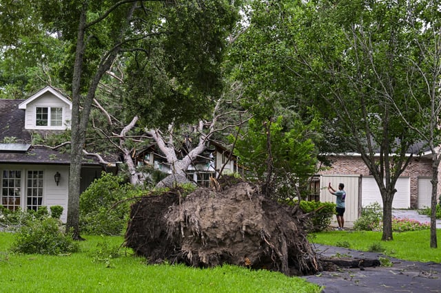 A fallen tree after heavy winds and rains ripped through the region on May 17, 2024, in Houston.