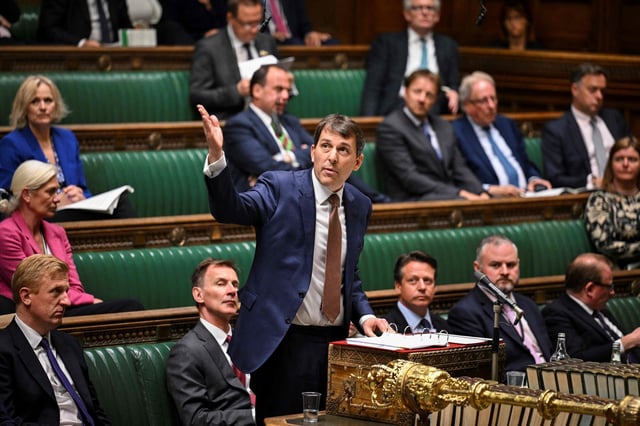 Britain’s Paymaster General John Glen speaks during a statement regarding the Infected Blood Compensation Scheme, at the House of Commons, in London, on May 21. Victims of a decades-long contaminated blood scandal that has killed about 3,000 people in Britain will start receiving final compensation payments this year. Photo: UK Parliament/AFP
