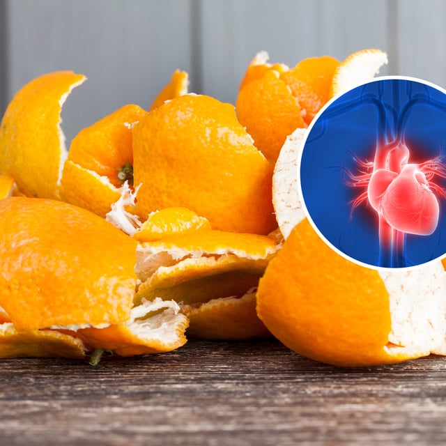 A photo shows a pile of orange peels. New research found that they are actually highly beneficial to your heart health.