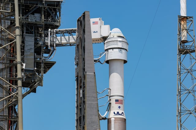 Boeing’s Starliner spacecraft at Space Launch Complex 41 in Cape Canaveral, Fla., on May 7, 2024.
